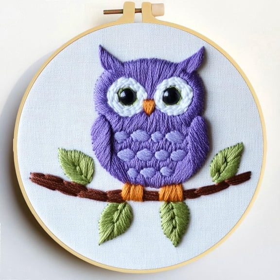 Punch Needle Kits Cute Owl on Branch Embroidery Starter Set with Hoop Easy for Beginners DIY Stress Relief Handmade Craft Hobby and Home Decor 20x20cm-5