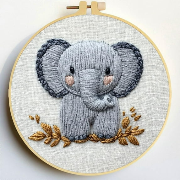 Punch Needle Kits Grey Elephant Embroidery Starter Set with Hoop Easy for Beginners DIY Stress Relief Handmade Craft Hobby and Home Decor 20x20cm