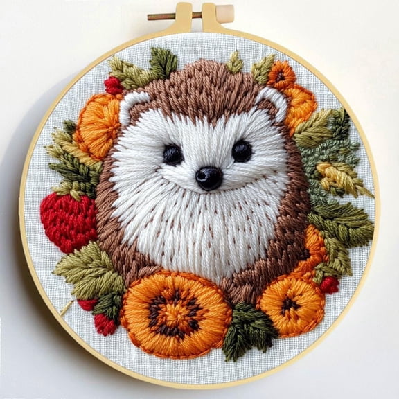 Punch Needle Kits Hedgehog and Fruits Embroidery Starter Set with Hoop Easy for Beginners DIY Stress Relief Handmade Craft Hobby and Home Decor 20x20cm-4