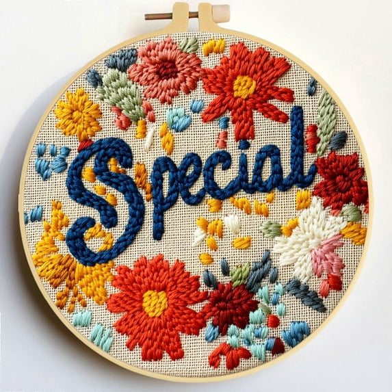 Punch Needle Kits Letter Special and Flowers Embroidery Starter Set with Hoop Easy for Beginners DIY Stress Relief Handmade Craft Hobby and Home Decor 20x20cm-3