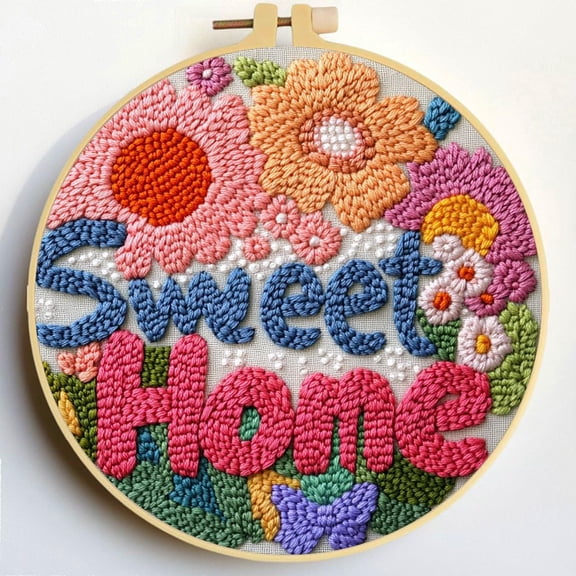 Punch Needle Kits Letter Sweet Home and Flowers Embroidery Starter Set with Hoop Easy for Beginners DIY Stress Relief Handmade Craft Hobby and Home Decor 20x20cm-5