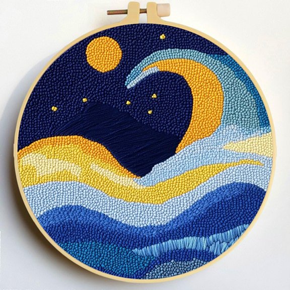 Punch Needle Kits Moon and Staryy Night Scenery DIY Embroidery Starter Set with Hoop Easy for Beginners Stress Relief Handmade Craft Hobby and Home Decor 20x20cm-3