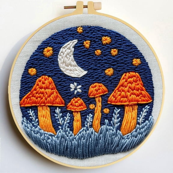 Punch Needle Kits Mushrooms Moon Night Sky Embroidery Starter Set with Hoop Easy for Beginners DIY Stress Relief Handmade Craft Hobby and Home Decor 20x20cm-4