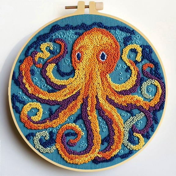 Punch Needle Kits Octopus DIY Embroidery Starter Set with Hoop Easy for Beginners Stress Relief Handmade Craft Hobby and Home Decor 20x20cm-2