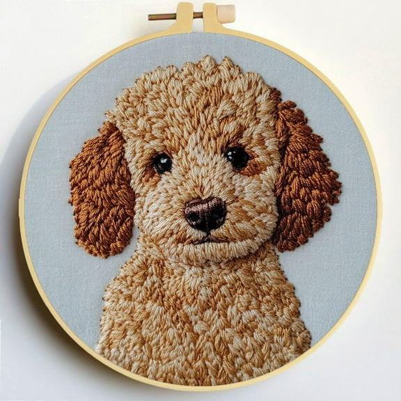Punch Needle Kits Poodle Dog Embroidery Starter Set with Hoop Easy for Beginners DIY Stress Relief Handmade Craft Hobby and Home Decor 20x20cm-3