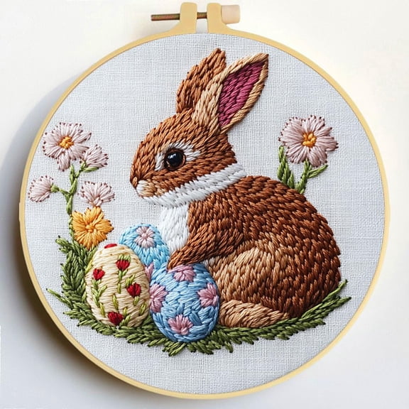 Punch Needle Kits Rabbit and Easter Eggs Embroidery Starter Set with Hoop Easy for Beginners DIY Stress Relief Handmade Craft Hobby and Home Decor 20x20cm-1