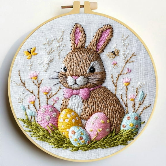 Punch Needle Kits Rabbit and Easter Eggs Embroidery Starter Set with Hoop Easy for Beginners DIY Stress Relief Handmade Craft Hobby and Home Decor 20x20cm-2