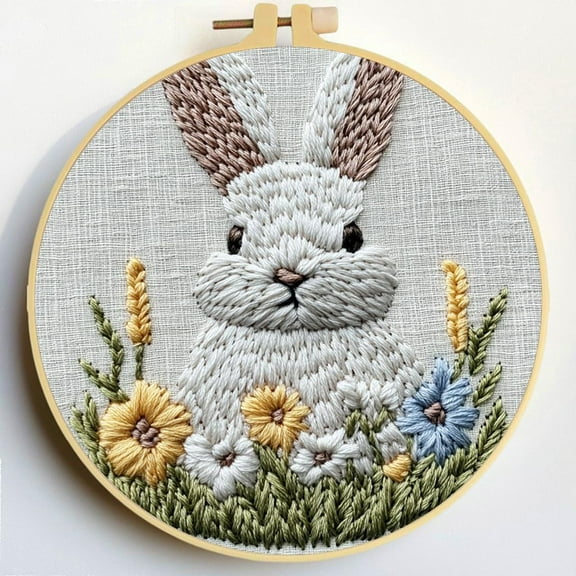 Punch Needle Kits Rabbit Embroidery Starter Set with Hoop Easy for Beginners DIY Stress Relief Handmade Craft Hobby and Home Decor 20x20cm-1