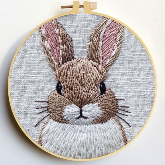Punch Needle Kits Rabbit Embroidery Starter Set with Hoop Easy for Beginners DIY Stress Relief Handmade Craft Hobby and Home Decor 20x20cm-2