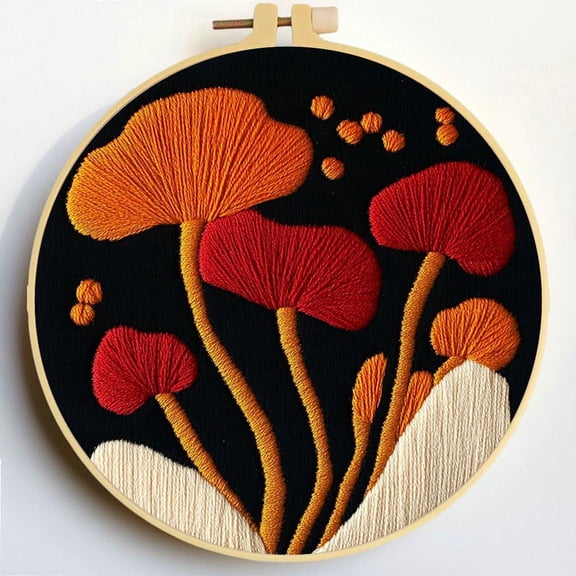 Punch Needle Kits Red Mushroom DIY Embroidery Starter Set with Hoop Easy for Beginners Stress Relief Handmade Craft Hobby and Home Decor 20x20cm-15