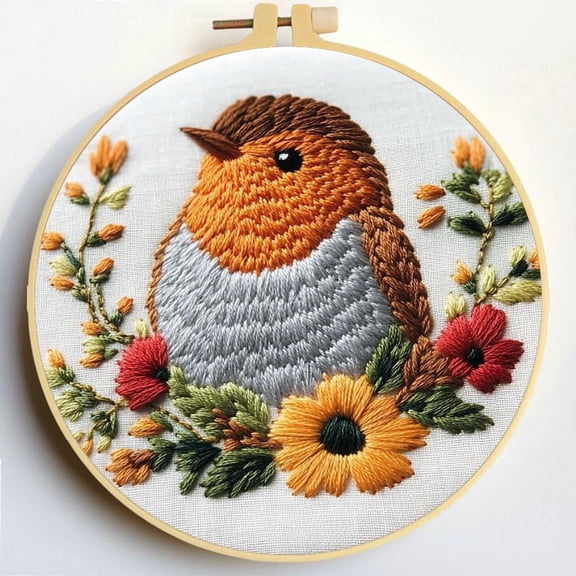 Punch Needle Kits A Robbin Bird and Flowers Embroidery Starter Set with Hoop Easy for Beginners DIY Stress Relief Handmade Craft Hobby and Home Decor 20x20cm-2