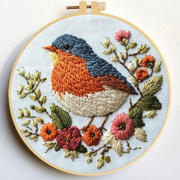 Punch Needle Kits A Robbin Bird and Flowers Embroidery Starter Set with Hoop Easy for Beginners DIY Stress Relief Handmade Craft Hobby and Home Decor 20x20cm-5