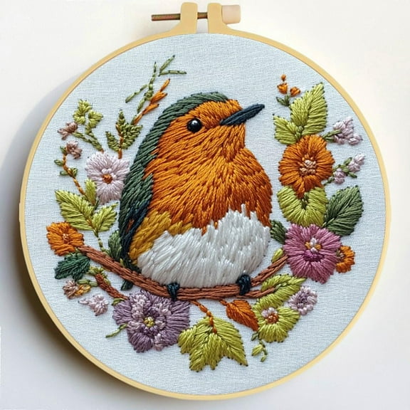 Punch Needle Kits A Robbin Bird and Flowers Embroidery Starter Set with Hoop Easy for Beginners DIY Stress Relief Handmade Craft Hobby and Home Decor 20x20cm-6