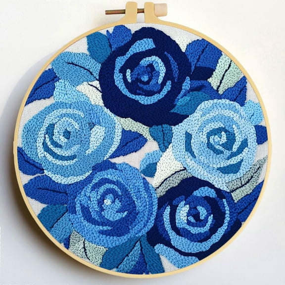 Punch Needle Kits Roses and Leaves DIY Embroidery Starter Set with Hoop Easy for Beginners Stress Relief Handmade Craft Hobby and Home Decor 20x20cm-5