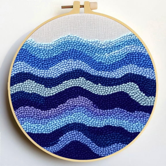 Punch Needle Kits Sea Waves and Beach DIY Embroidery Starter Set with Hoop Easy for Beginners Stress Relief Handmade Craft Hobby and Home Decor 20x20cm-1