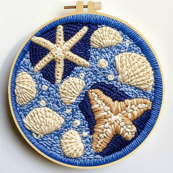 Punch Needle Kits Starfish and Shells Seaside DIY Embroidery Starter Set with Hoop Easy for Beginners Stress Relief Handmade Craft Hobby and Home Decor 20x20cm-6