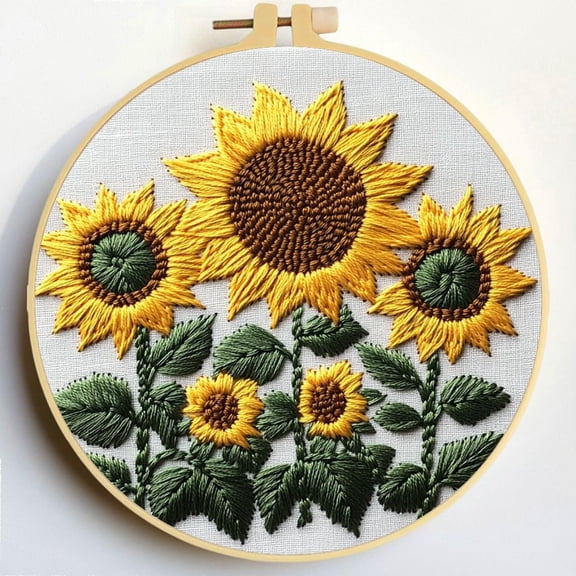 Punch Needle Kits Sunflowers under Sunset Embroidery Starter Set with Hoop Easy for Beginners DIY Stress Relief Handmade Craft Hobby and Home Decor 20x20cm-1