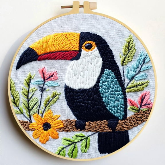Punch Needle Kits Toucan Bird and Plant Embroidery Starter Set with Hoop Easy for Beginners DIY Stress Relief Handmade Craft Hobby and Home Decor 20x20cm-1