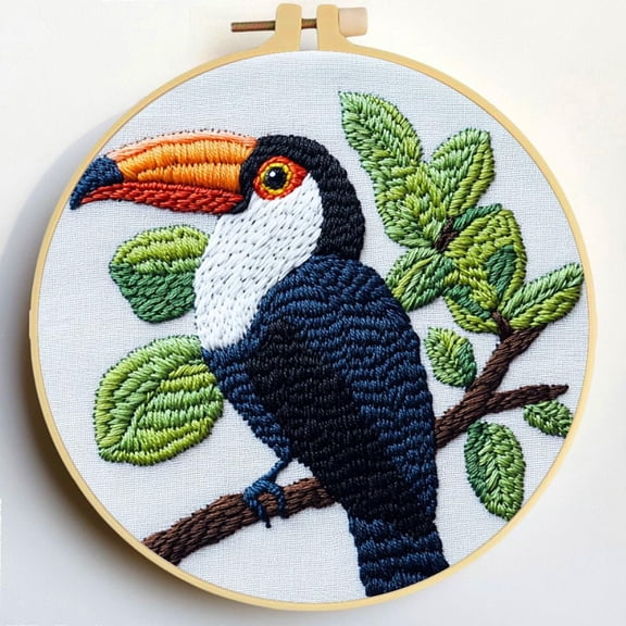 Punch Needle Kits Toucan Bird and Plant Embroidery Starter Set with Hoop Easy for Beginners DIY Stress Relief Handmade Craft Hobby and Home Decor 20x20cm-2