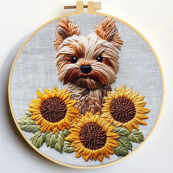 Punch Needle Kits Yorkshire Terrier Dog and Sunflowers Embroidery Starter Set with Hoop Easy for Beginners DIY Stress Relief Handmade Craft Hobby and Home Decor 20x20cm-7