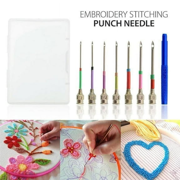 Punch Needle Set Combination 7PCS Punch Needle Kit, Adjustable Punch Embroidery Kit,Combination Punch Le Embroidery Needle Hand Made DIY Weaving Tool With Interchangeable Embroidery Needle Tip