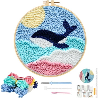 Punch Needle Starter Kit with Whale Pattern for Beginners, Handcraft DIY Craft Punch Needle Hoop Kit with Instructions for Kids Adults