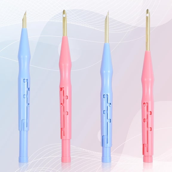 Punch Needle Tool, 4 PCS Adjustable Embroidery Punch Needle Pen Felting Needles Threaders for Hand Sewing Stitching Knitting Applique Embellishment Threader Needles for Embroidery Rug
