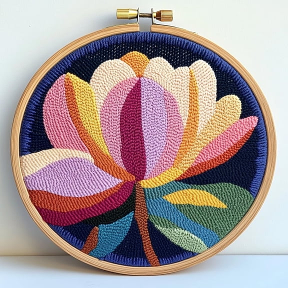 Punch Needle kits Abstract Colorful Magnolia Flower Easy for Beginners DIY Punch Needle Yarn Starter Embroidery Set for Craft lovers with Printed Pattern and Hoop for Home Decor 20x20cm(8)