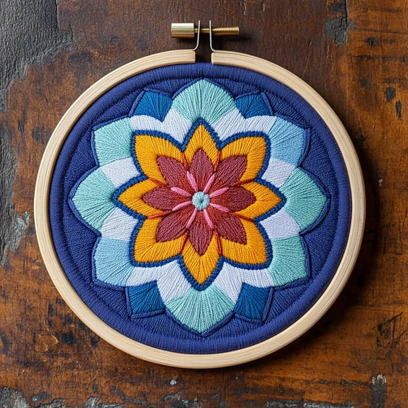 Punch Needle kits Abstract Colorful Mandala Flower Easy for Beginners DIY Punch Needle Yarn Starter Embroidery Set for Craft lovers with Printed Pattern and Hoop for Home Decor 20x20cm(1)