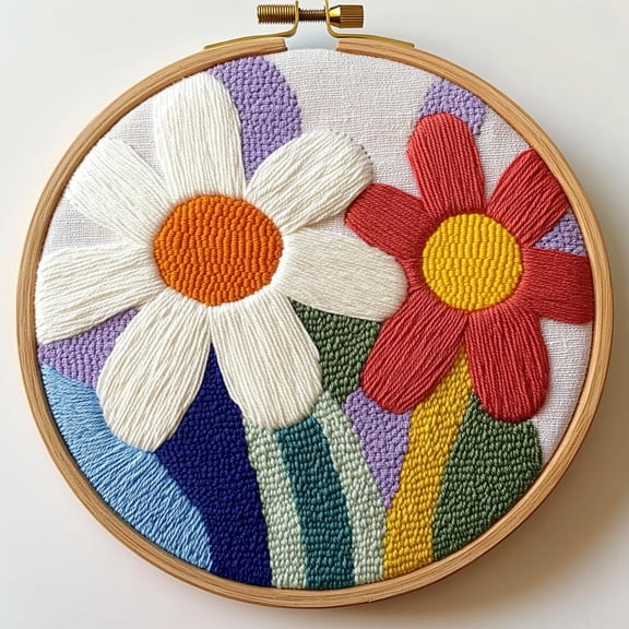 Punch Needle kits Abstract Cute Daisy Flower Easy for Beginners DIY Punch Needle Yarn Starter Embroidery Set for Craft lovers with Printed Pattern and Hoop for Home Decor 20x20cm(13)