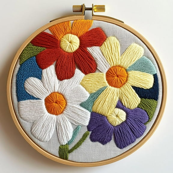 Punch Needle kits Abstract Cute Daisy Flower Easy for Beginners DIY Punch Needle Yarn Starter Embroidery Set for Craft lovers with Printed Pattern and Hoop for Home Decor 20x20cm(12)
