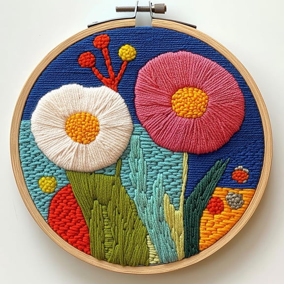 Punch Needle kits Abstract Cute Wild Flower Easy for Beginners DIY Punch Needle Yarn Starter Embroidery Set for Craft lovers with Printed Pattern and Hoop for Home Decor 20x20cm(12)