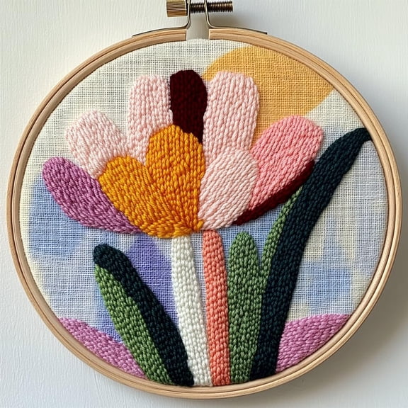 Punch Needle kits Abstract Cute Wild Flower Easy for Beginners DIY Punch Needle Yarn Starter Embroidery Set for Craft lovers with Printed Pattern and Hoop for Home Decor 20x20cm(7)
