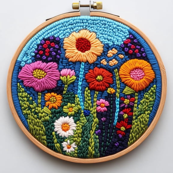 Punch Needle kits Abstract Cute Wild Flower Easy for Beginners DIY Punch Needle Yarn Starter Embroidery Set for Craft lovers with Printed Pattern and Hoop for Home Decor 20x20cm(34)