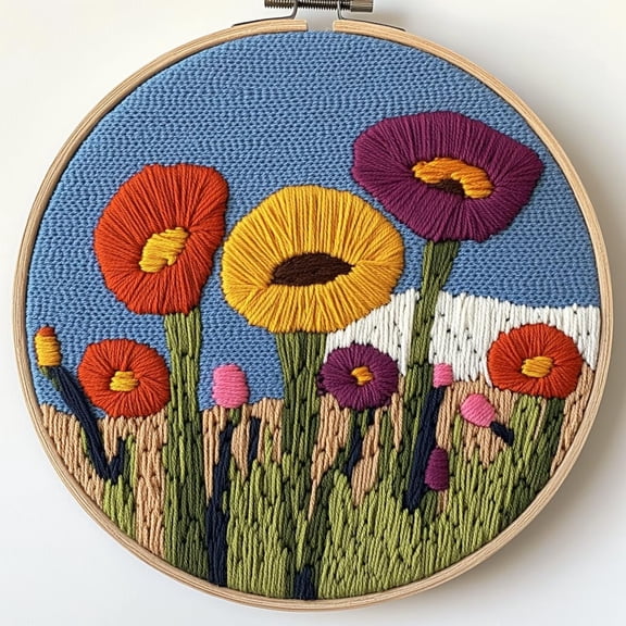 Punch Needle kits Abstract Cute Wild Flower Easy for Beginners DIY Punch Needle Yarn Starter Embroidery Set for Craft lovers with Printed Pattern and Hoop for Home Decor 20x20cm(9)