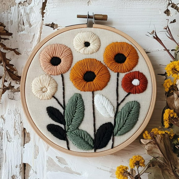 Punch Needle kits Abstract Cute Wild Flower Easy for Beginners DIY Punch Needle Yarn Starter Embroidery Set for Craft lovers with Printed Pattern and Hoop for Home Decor 20x20cm(11)