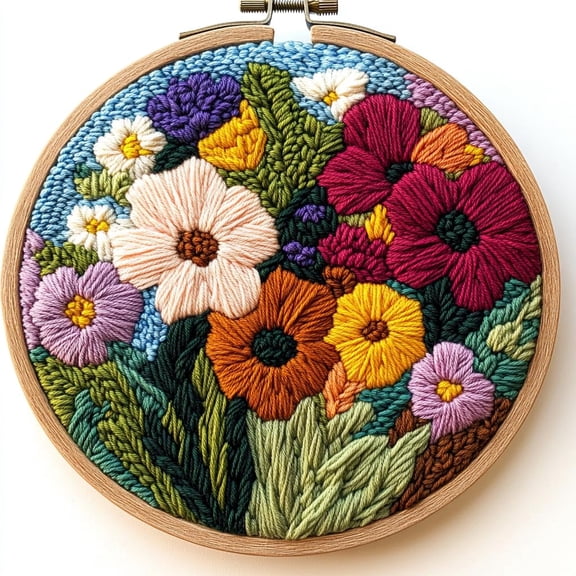 Punch Needle kits Abstract Cute Wild Flower Easy for Beginners DIY Punch Needle Yarn Starter Embroidery Set for Craft lovers with Printed Pattern and Hoop for Home Decor 20x20cm(24)