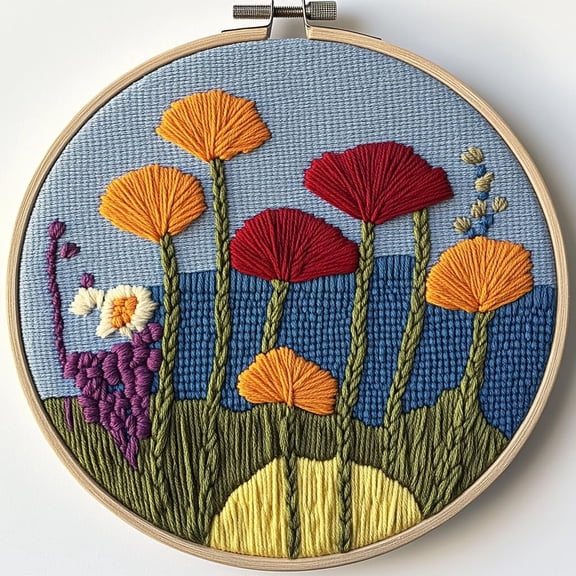 Punch Needle kits Abstract Cute Wild Flower Easy for Beginners DIY Punch Needle Yarn Starter Embroidery Set for Craft lovers with Printed Pattern and Hoop for Home Decor 20x20cm(26)