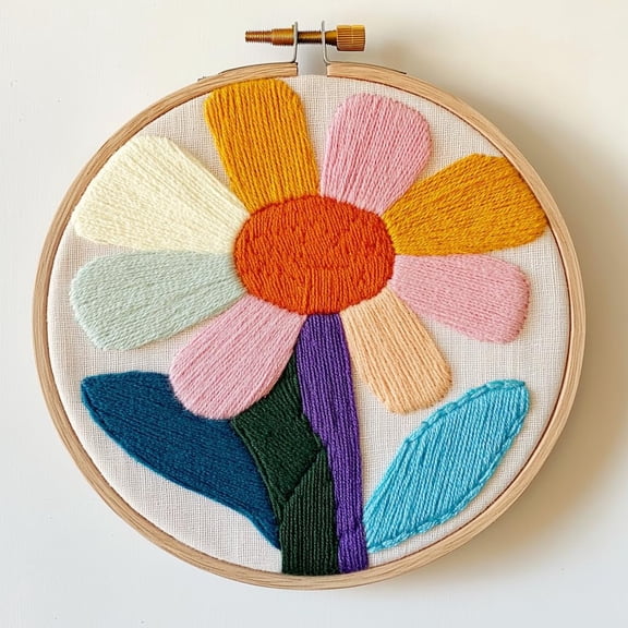 Punch Needle kits Abstract Cute Wild Flower Easy for Beginners DIY Punch Needle Yarn Starter Embroidery Set for Craft lovers with Printed Pattern and Hoop for Home Decor 20x20cm(32)