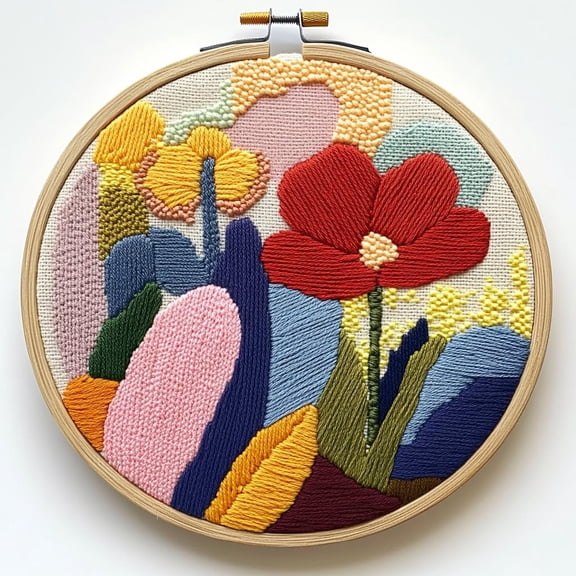 Punch Needle kits Abstract Cute Wild Flower Easy for Beginners DIY Punch Needle Yarn Starter Embroidery Set for Craft lovers with Printed Pattern and Hoop for Home Decor 20x20cm(20)