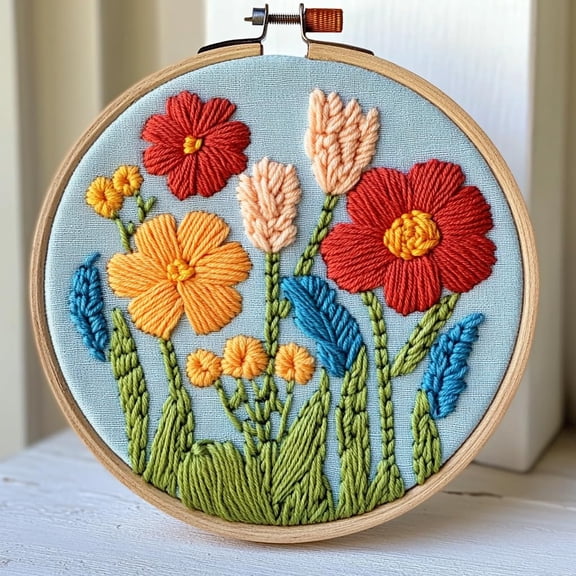 Punch Needle kits Abstract Cute Wild Flower Easy for Beginners DIY Punch Needle Yarn Starter Embroidery Set for Craft lovers with Printed Pattern and Hoop for Home Decor 20x20cm(2)