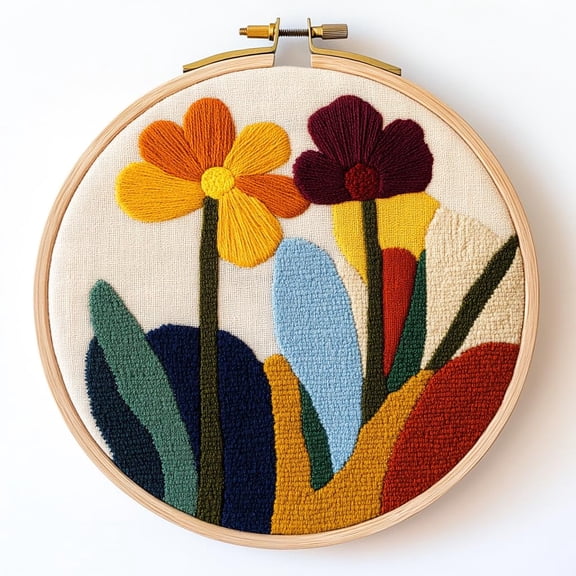 Punch Needle kits Abstract Cute Wild Flower Easy for Beginners DIY Punch Needle Yarn Starter Embroidery Set for Craft lovers with Printed Pattern and Hoop for Home Decor 20x20cm(22)