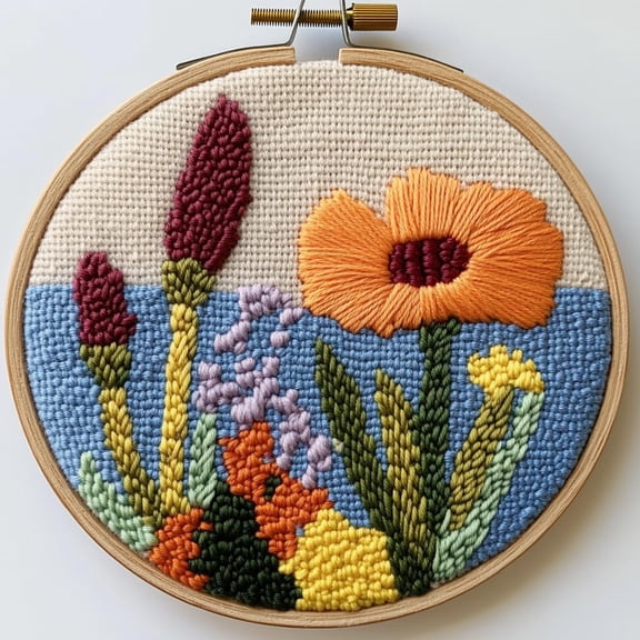 Punch Needle kits Abstract Cute Wild Flower Easy for Beginners DIY Punch Needle Yarn Starter Embroidery Set for Craft lovers with Printed Pattern and Hoop for Home Decor 20x20cm(16)