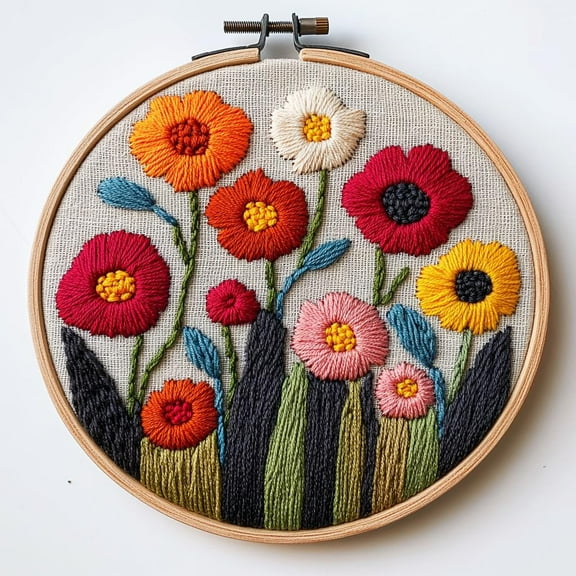 Punch Needle kits Abstract Cute Wild Flower Easy for Beginners DIY Punch Needle Yarn Starter Embroidery Set for Craft lovers with Printed Pattern and Hoop for Home Decor 20x20cm(10)