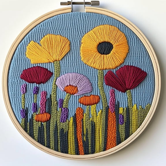 Punch Needle kits Abstract Cute Wild Flower Easy for Beginners DIY Punch Needle Yarn Starter Embroidery Set for Craft lovers with Printed Pattern and Hoop for Home Decor 20x20cm(5)