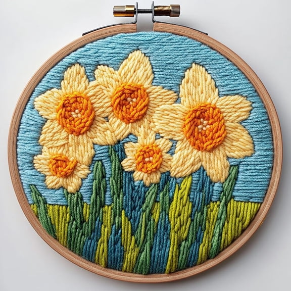 Punch Needle kits Abstract Daffodil Flowers Easy for Beginners DIY Punch Needle Yarn Starter Embroidery Set for Craft lovers with Printed Pattern and Hoop for Home Decor 20x20cm(2)