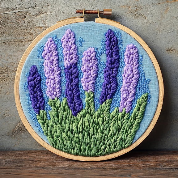Punch Needle kits Abstract Lanvender Flower Easy for Beginners DIY Punch Needle Yarn Starter Embroidery Set for Craft lovers with Printed Pattern and Hoop for Home Decor 20x20cm(4)