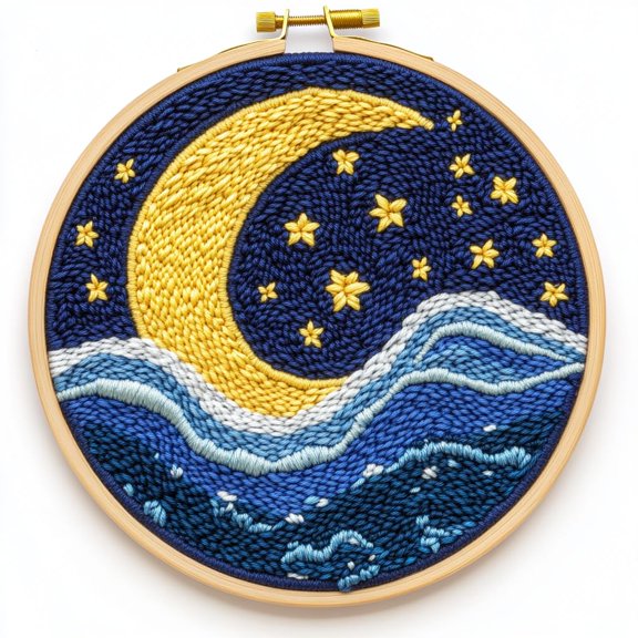 Punch Needle kits Abstract Night Stars and Moon Scene Easy for Beginners DIY Punch Needle Yarn Starter Embroidery Set for Craft lovers with Printed Pattern and Hoop for Home Decor 20x20cm(4)