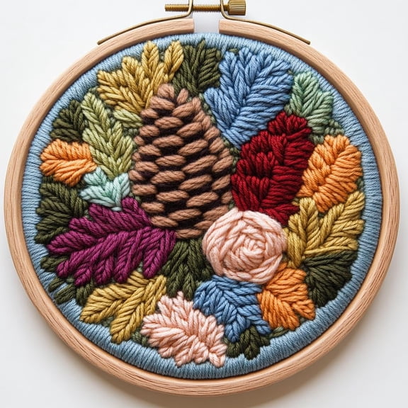 Punch Needle kits Abstract Pine Cones and Leaves Easy for Beginners DIY Punch Needle Yarn Starter Embroidery Set for Craft lovers with Printed Pattern and Hoop for Home Decor 20x20cm(6)