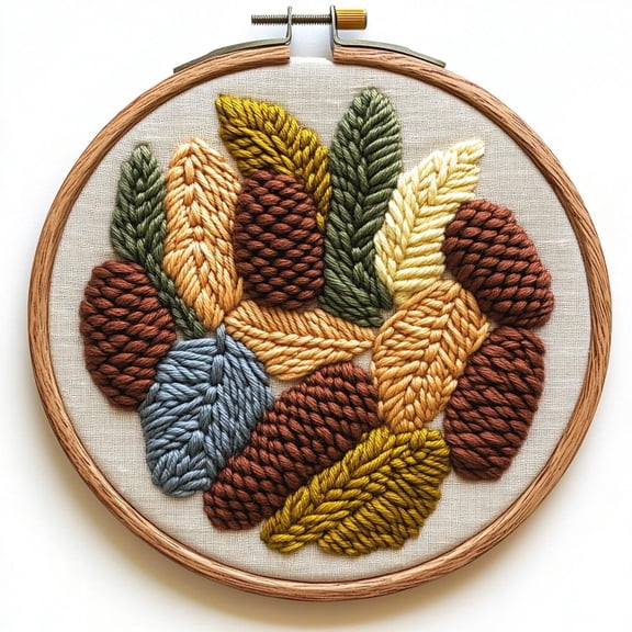 Punch Needle kits Abstract Pine Cones and Leaves Easy for Beginners DIY Punch Needle Yarn Starter Embroidery Set for Craft lovers with Printed Pattern and Hoop for Home Decor 20x20cm(7)